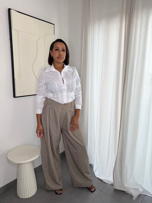 Pantalon taille haute large taupe