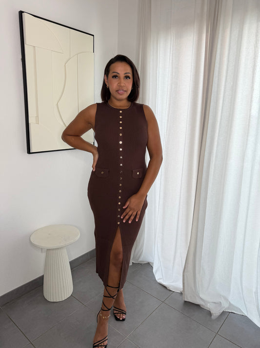 Robe à boutons marron